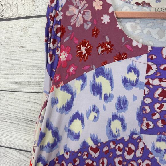 Logo Lori Goldstein Plus Size Purple Floral Leopard Patchwork Top Size 2X - Picture 3 of 7